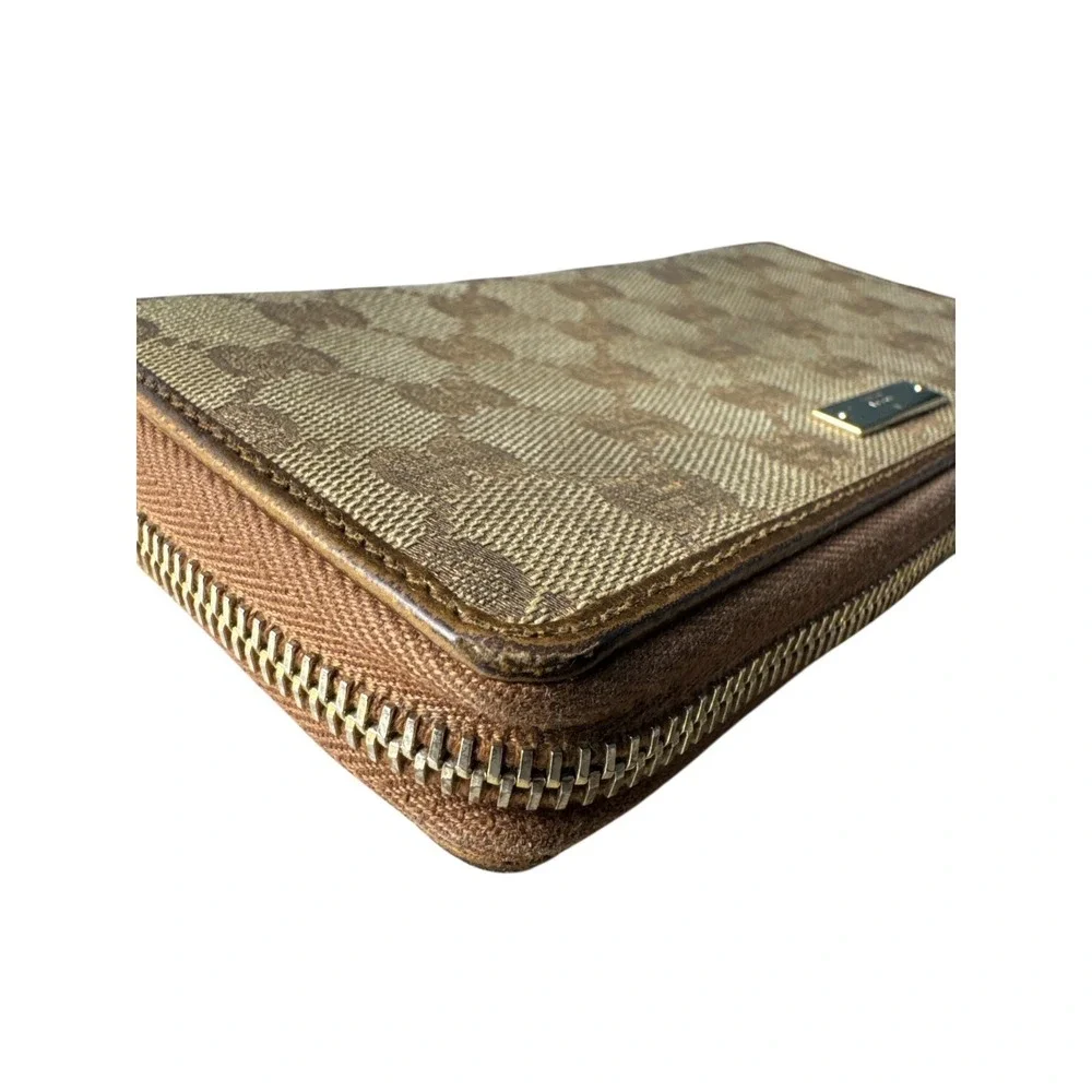 Vintage Gucci GG‎ Monogram Zip Around Y2K Wallet Brown Beige Canvas Leather - Picture 4 of 9
